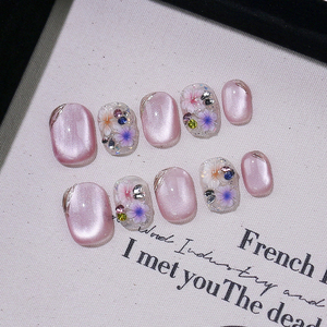 Yeni tasarım kedi göz badem kısa kare el yapımı takma tırnak kullanımlık basın yüksek kaliteli el yapımı basın çivi - Product Image 5