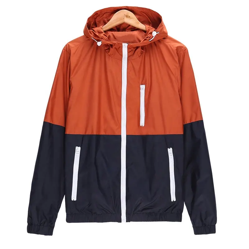 JK1001 Sports Wear Jacket Hooded Windbreaker Raincoat for Men Light Weight Customized Sports Work Takeout Coat Color Matching