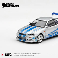 MINIGT 1:64 Skyline GT-R C-West Fast 2 Furious" Brian O'Conner Model Mobil Logam Paduan Koleksi Ornamen Tanpa Pintu yang Dapat Dibuka