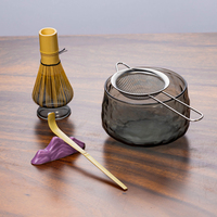 Ensemble de matcha en verre de style Japandi moderne, écologique, fait main, avec bols et fouet pour cérémonie du thé, qualité alimentaire, résistant à la chaleur, logo personnalisé