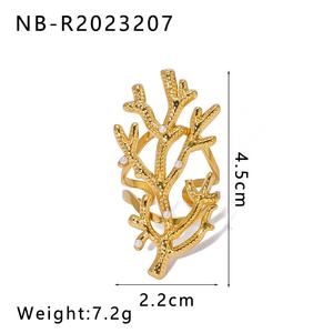 Anillo de Concha Cuadrado Geométrico Extragrande de Acero Inoxidable con Acabado Brillante y Oro de 18K, Personalizado y Moderno, para Mujer - Product Image 6