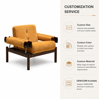 Fauteuil lounge en cuir beige de style Mid-Century Modern, fauteuil de luxe en bois massif avec accoudoirs à coussin pour bureau, hôtel, villa, projet