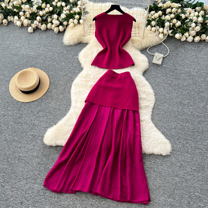 Summer Elegant 2 Piece <strong>Set</strong> For <strong>Women</strong> Sleeveless Top And High Waist Patchwork Knitted Hip <strong>Skirts</strong> <strong>Set</strong> Clothing Wholesale