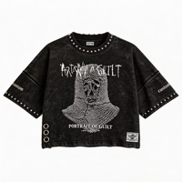 T-shirts graphiques personnalisés 320 g/m² épais délavés effet vieilli vintage pour hommes, T-shirt oversize coupe carrée avec strass