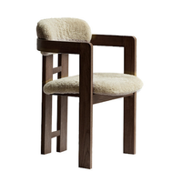 Chaises de salle à manger minimalistes : chaises en bois gris rétro avec coussins en tissu Teddy Bear pour la maison et l'hôtellerie