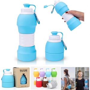 Bouteille d'eau pliable en silicone platine de qualité alimentaire personnalisée de 580 ml, sans BPA, gobelet de sport pliable avec mousqueton - Product Image 3