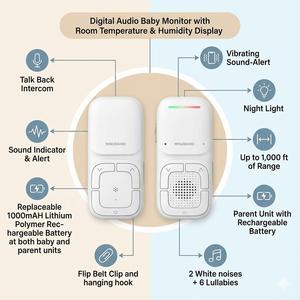 Monitor de Audio para Bebés de Marca Privada Más Vendido con Sonidos Relajantes, Canciones de Cuna, Luz Nocturna e Indicador de Sonido con Alerta Vibratoria - Product Image 2