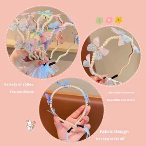 Diadema de mariposa con perlas, accesorio para el cabello de princesa para niños, <span class=keywords><strong>cinta</strong></span> de estilo forestal para niñas, adorno para la <span class=keywords><strong>cabeza</strong></span> de 12cm - Product Image 3