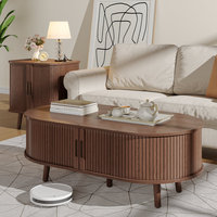 Table basse ovale moderne du milieu du siècle avec coulissante pour salon