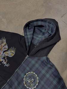 Chaqueta con Cremallera y Bloques de Color Personalizada, Estilo Holgado, Lavado Ácido, Corte y Costura, Franjas, Sudadera con Capucha de Franela de 500 Gsm para Hombre - Product Image 2