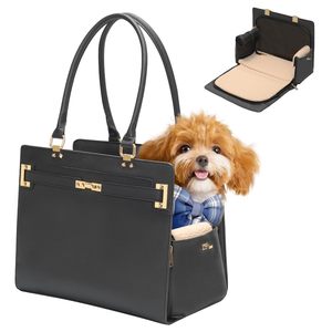 Sac de transport pour animaux de compagnie 2-en-1 élégant et imperméable en cuir, spacieux, pliable, à parois souples, pour petits chiens et chats - Product Image 1