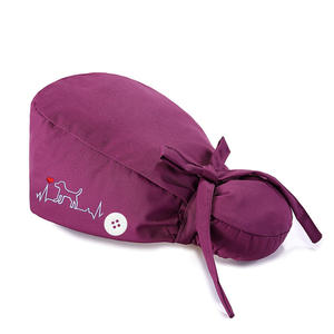 Gorro DE TRABAJO estilo turbante bordado cachorro Cola de Caballo amigable Multicolor suave transpirable con botón para trajes diarios - Product Image 4