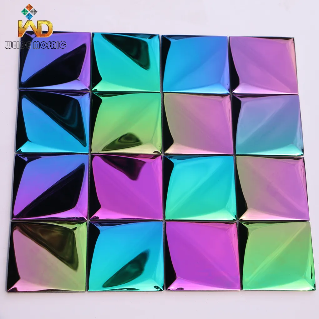 Foshan factory custom colourful three-dimensional stainless steel mosaic tiles 3D illusion metal mosaic tiles