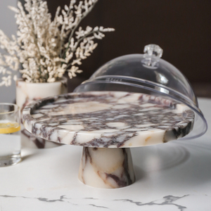 Wholesale Price Free Design Natural Stone Calacatta Viola extra Large Luxury <strong>Marble</strong> Holder <strong>Cake</strong> <strong>Stand</strong> with Lid - Product Image 1