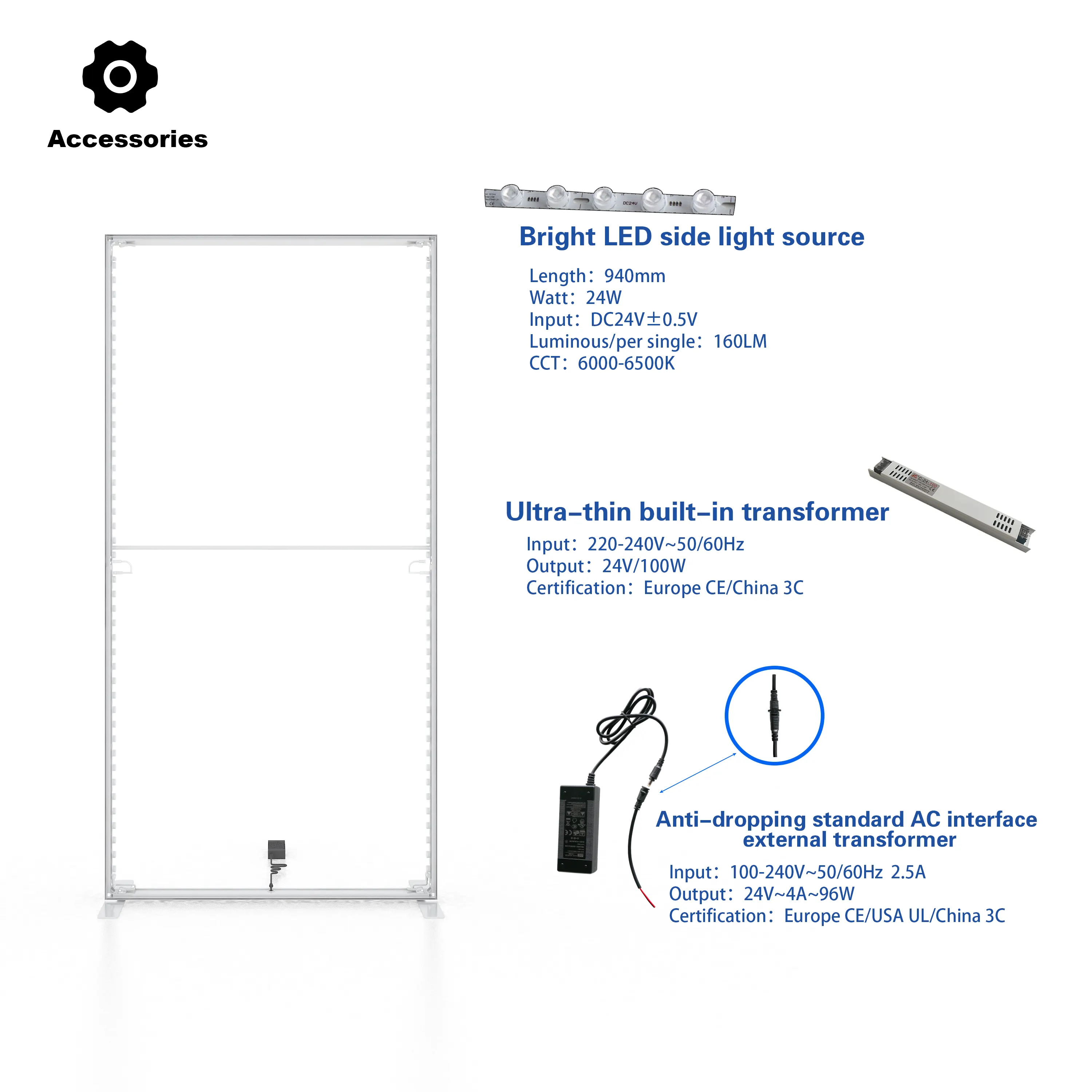 Suporte de alumínio portátil com moldura de tela SEG para backlit, caixa de luz pop-up