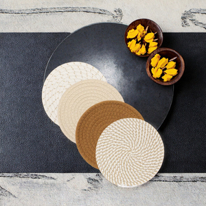 Handmade Braided Polyester Cotton Reusable Drink Coasters Heat-Resistant for <b>Table</b> <b>Protection</b> Country Style Kitchen Decoration - Product Image 3