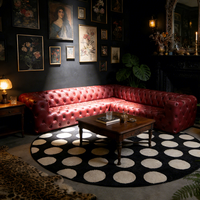 Maßgefertigtes Vollständig Getuftetes Echtes Leder Rotes Chesterfield Rustikales L-förmiges Schlafsofa-Set für Hotels und Villen