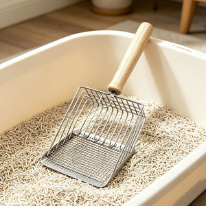 Stainless Steel Cat Litter Scoop With Wooden Handle Fine Mesh Rectangle Shape For Tofu Litter - Product Image 4