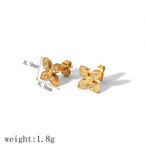 18k सोने की प्लेटेड क्रिस्टल जिरकॉन क्लोवर फूलों की हूप स्टड इयररिंग्स डेन्टी ट्रेंडी राजकुमारी कट फैशन गहने - Product Image 6