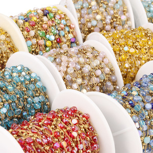 Chaîne de perles en cristal électroplaqué coloré en acier inoxydable, 4 mm, à facettes, pour la création de bijoux DIY, origine Yiwu H1633 - Product Image 4
