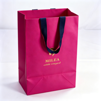 Sac en papier cadeau magenta de luxe abordable pour boutique de détail de Noël, avec votre propre logo, pour vêtements de fêtes