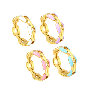 Anillo Geométrico de Acero Inoxidable Chapado en Oro con Incrustaciones Rosas, Azules y Blancas para Mujer, Joyería de Uso Diario RI1493 - Product Image 4