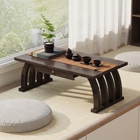 Table basse carrée de style chinois pour baie vitrée, table à thé en bambou pour rebord de fenêtre tatami ou balcon, table de rangement basse pour assise au sol