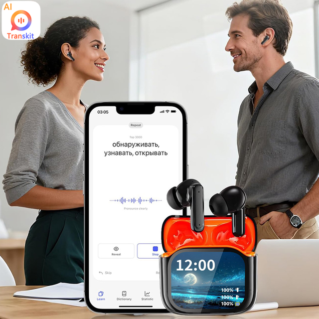 W16 AI Translation Headphones 156+ Languages Online Voice Translator Earbuds Smart Touch Screen Ready to Ship in Stock