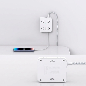 <span class=keywords><strong>Regleta</strong></span> de enchufes múltiples blanca personalizable para montaje en pared con protección contra sobretensiones y cable de extensión trenzado de 5 pies - Product Image 4