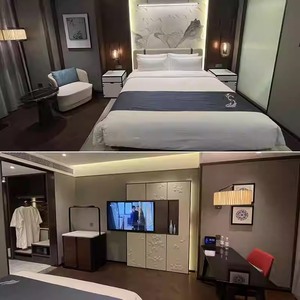 Fabricante OEM ODM de Foshan, Juego de Dormitorio Completo Personalizado, Económico y Moderno, de Madera MDF, para Hoteles Comerciales, Apartamentos AirBNB - Product Image 1