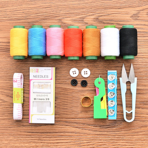 10-piece sewing <b>kit</b> with gold-tailed needles, large household sewing <b>tools</b>, ruler, portable travel sewing needle and thread <b>bag</b> - Product Image 2
