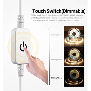 แถบไฟ LED COB แบบหรี่แสงได้320 LED/<span class=keywords><strong>m</strong></span> USB 5โวลต์ ROHS CE USB ควบคุมแบบสัมผัส IP20บ้านแสง LED ที่มี8mm PCB กว้าง - Product Image 2