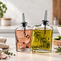 Lot de Bouteilles Distributrices d'Huile et de Vinaigre en Verre Transparent de 450 ml avec Lettres en Relief et Bec Verseur – Rangement de Cuisine en Gros OEM