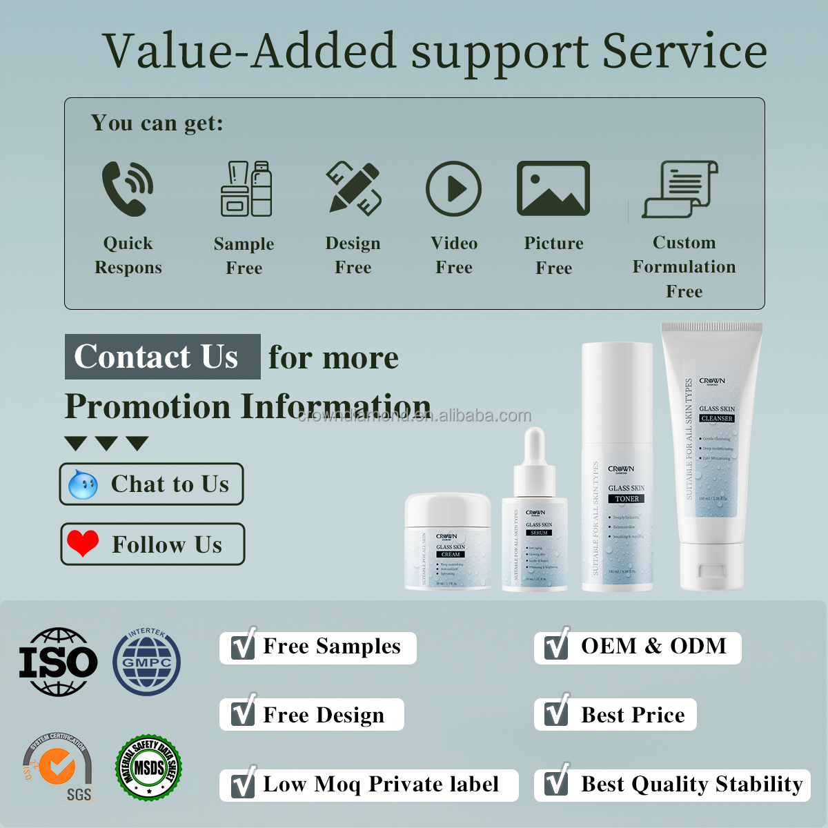 Korean Custom Logo Beauty Facial Kit Cleansing Hydrating Bleaching Firming Repair Anti Aging Whitening Face Glass Skin Care Set