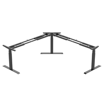 Bureau de travail moderne, assis-debout, Richmat, base en forme de L à 3 pieds, pieds inclinés, bureau d'ordinateur, table de direction en métal, mobilier de bureau