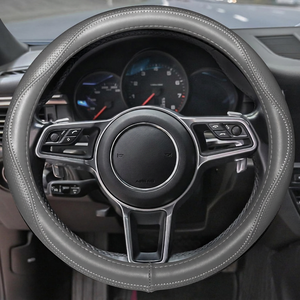 Funda de Volante de Cuero Genuino Gris de Primera Calidad para Hombres y Mujeres, Autos, SUVs, Camionetas, Universal de 14.5-15 Pulgadas - Product Image 1