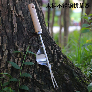 Green Smooth Wood Handle Stainless Steel Weeder Fork <b>Garden</b> <b>Tool</b> For Family <b>Garden</b> Soil Loosening And Root Lifting - Product Image 1