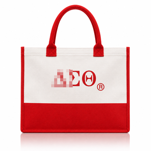 Borsa Tote Grande in Tela Ispirata al <span class=keywords><strong>Design</strong></span> della Confraternita Delta Sigma Theta, Tonalità Rosse <span class=keywords><strong>e</strong></span> Bianche, DST 1913 - Product Image 1