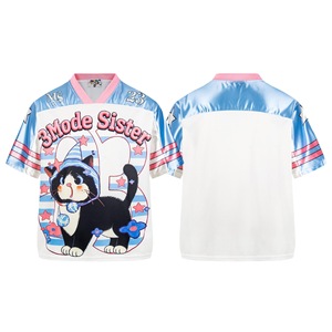 Camiseta de béisbol con estampado de gatos Y2K 3Mode Sister, camiseta oversize con cuello en V estilo streetwear - Product Image 6