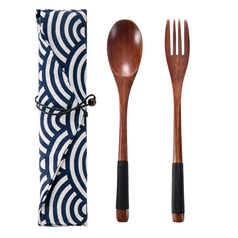 Cucchiai di legno Set di forchette stoviglie da cucina stoviglie posate Set di utensili da tavola in legno naturale ecologico