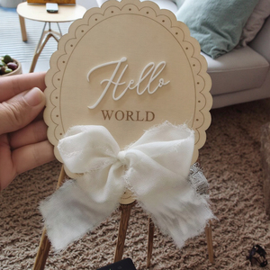 Ornement d'annonce de naissance en bois avec faible MOQ, panneau « Hello World » avec ruban blanc, accessoire photo pour hôpital, décoration de chambre d'enfant - Product Image 5