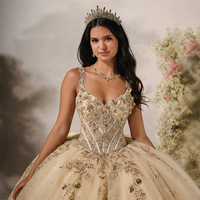 Robe de Quinceañera personnalisée, brillante, couleur champagne, style robe de bal, avec appliques en dentelle, perles et corset, pour Sweet 16 et Vestidos De 15 Anos