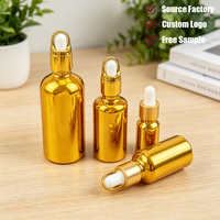 Flacon compte-gouttes en verre pour sérum et huile essentielle, doré et argenté, pour emballage cosmétique et soins de la peau, avec sérigraphie pour les yeux, vente en gros