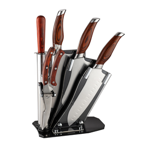 Set <span class=keywords><strong>di</strong></span> <span class=keywords><strong>Coltelli</strong></span> da Cucina <span class=keywords><strong>Professionali</strong></span> in Acciaio Inox con Affilacoltelli, Blocco in Acrilico, Design Ambidestro, Lunghezza Lama 6-7,9 Pollici - Product Image 1