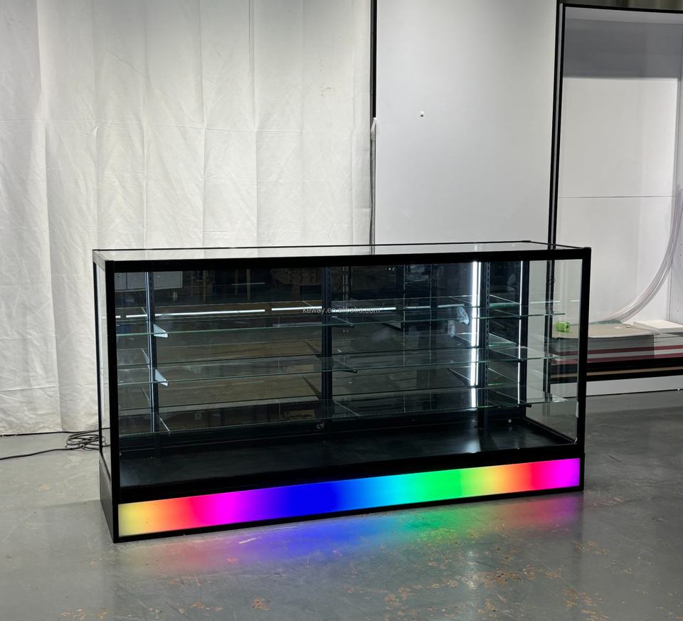 Custom 72 Inch RGB LED Glass Display Counter Lockable Retail Showcase ...