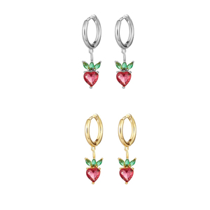 Boucles d'oreilles créoles en argent plaqué <span class=keywords><strong>or</strong></span> 18 carats de haute qualité pour femmes, cerises, pommes, ananas, bananes, pastèques et fruits - Product Image 4