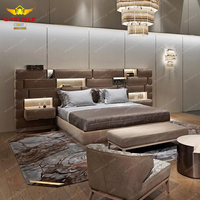 Lit double en tissu moderne de luxe haut de gamme, rembourré en cuir véritable, pour la décoration de chambre à coucher