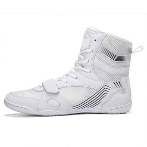 Bottes de boxe et de lutte professionnelles Jick pour hommes en cuir véritable blanc avec embout en acier, lacets et semelle intermédiaire composite confortable - Product Image 3