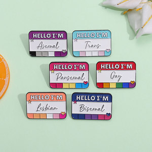 Plaque signalétique personnalisée créative <span class=keywords><strong>Hello</strong></span> I'm Lapel Pin Boîte de dialogue Badge en métal Lettres anglaises Épingles en émail doux avec des mots inspirants - Product Image 2
