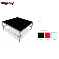 Scène modulaire pliable et portable pour concerts, événements et expositions avec plateforme en alliage d'aluminium, contreplaqué, acier ou verre